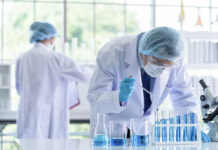 Scientists working in a laboratory with test tubes
