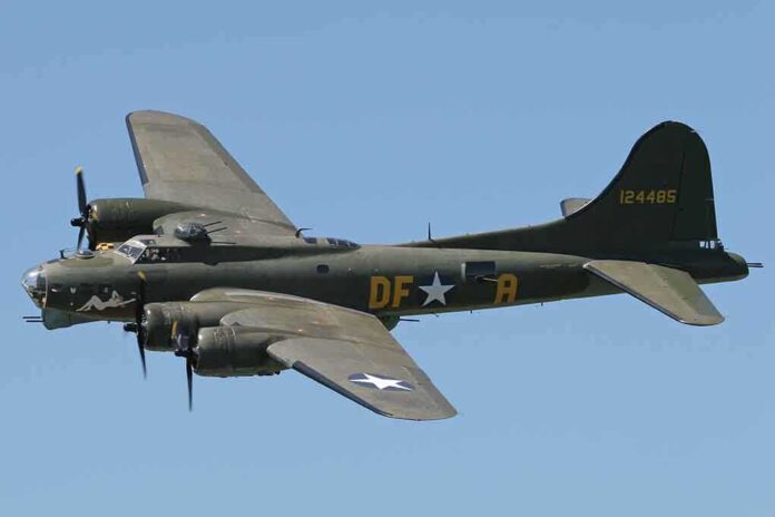 shutterstock_24704635.jpg Boeing B-17 flying against a clear blue sky