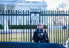 Drone Fears Shadowed Trump’s Ringside Night Secret Service agent stands guard outside the White House.