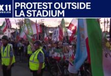 FIFA Muzzles Iran Dissidents in LA Iran protest held over FIFA's ban of Lion-and-Sun flags