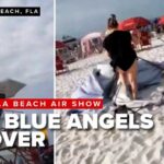 Blue Angels Blow-By Sparks Beach Chaos Low Blue Angels flyover at Pensacola Beach sends items flying, shocks beachgoers