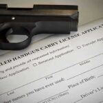 A handgun placed on top of a concealed carry license application form
