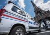 Police van near the Eiffel Tower