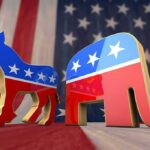 Dem Strategist Backs GOP—Chaos Erupts On Air Democratic donkey and Republican elephant symbols on American flag backdrop