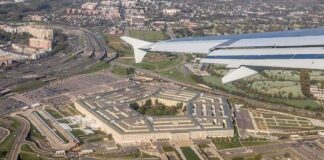 Pentagon building viewed from airplane window