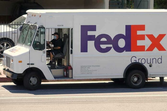 FedEx Ground delivery truck parked on a street
