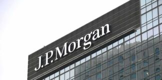 J.P. Morgan logo on a modern glass office tower