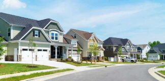 Suburban street with modern two-story houses