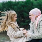 Fired While Fighting Cancer Woman in headscarf and girl holding hands outdoors