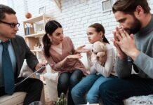 CPS Ignored Alarms – $4.4M Payout Family and counselor in tense discussion with upset child holding teddy bear