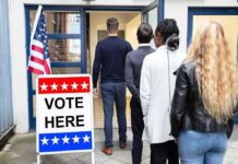 District Polls Jolt Iowa Republicans Voters standing in line at a polling place entrance