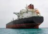 Large oil tanker anchored in calm sea
