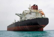 Large oil tanker anchored in calm sea